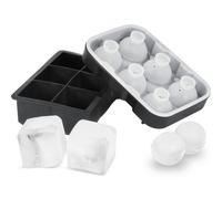 VEVOR Cubitera para Hielo Redondo de 6 x 4,3 cm y Hielo Cuadrado de 6 x 5 cm Moldes de Silicona para Cubitos Hielo Ahorro de Espacio con Tapa Fácil de Sacar para Bebidas Vino Cócteles Whisky Café Bar
