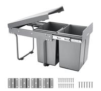 VEVOR Cubo de Basura Extraíble a Armarios de Cocina, 20 L x 2, para Debajo del Fregadero, Bajo Encimera, con Sistema Deslizante de Extensión Completa de Metal Resistente y Asa, 492 x 340 x 430 mm