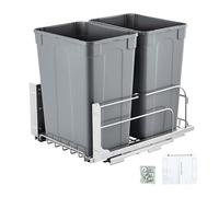 VEVOR Cubo de Basura Extraíble de 2 x 32,8 L, Doble, para Cocina, con Montaje Bajo Encimera, Carga 30 kg, con Puerta Corredera y Cierre Suave, para Armario de Cocina, Fregadero y Encimera, Gris