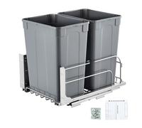 VEVOR Cubo de Basura Extraíble de 2 x 32,8 L, Doble, para Cocina, con Montaje Bajo Encimera, Carga 30 kg, con Puerta Corredera y Cierre Suave, para Armario de Cocina, Fregadero y Encimera, Gris