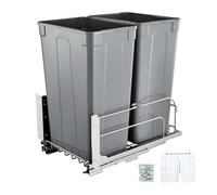 VEVOR Cubo de Basura Extraíble Doble 2 x 43,4 L, para Cocina, Montaje Bajo Encimera, con Puerta Corredera y Cierre Suave, para Armario de Cocina, Fregadero y Encimera, Gris, 560 x 355 x 590 mm