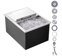 VEVOR Cubo de Hielo de Acero Inoxidable, Cubo de Hielo Comercial con Tapa con bisagras, Barra de Hielo de Cocina al Aire Libre, para Vino frío y Cerveza