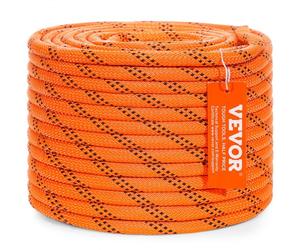VEVOR Cuerda de Poliéster Trenzado doble Naranja y Negro, 9.5 mm x 36.57 m, 48 hebras, 17.79 kN de Resistencia a la Rotura Cuerda de Escalada al Aire Libre para Senderismo en Roca, Camping, Columpio