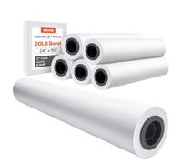 VEVOR de Formato 80 g/㎡ Ancho de 609,6 mm Longitud de 45,7 m 6 Rollos de Bond CAD con Núcleo de 50,8 mm Rollos de Bond para Trazador para Dibujos CAD, Planos de Ingeniería, Blanco
