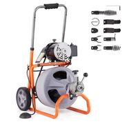 VEVOR Desatascador de tuberías eléctrico 22,86m x 0,95cm máquina limpiadora de tuberías con ruedas limpiador automático de tuberías accionamiento neumático con pedal para tuberías de 5-10 cm