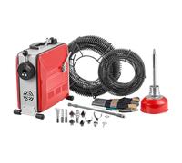 VEVOR Desatascador de Tuberías Eléctrico 850 W 1400 RPM con Cable de Resorte de 14,5 m x 16 mm, 14 m x 22 mm, 5 m x 9,5 mm, 0,4 m x 12 mm y 11 Cabezales de Limpieza, Apto para Tuberías de 50 a 220 mm