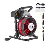 VEVOR Desatascador Eléctrico de Tuberías 23 m x 13 mm con Alimentación Manual por Cable de Acero, con 4 Cabezales para Fregadero WC, Alcantarillado y Pedal Neumático para Tuberías de 50 mm a 150 mm