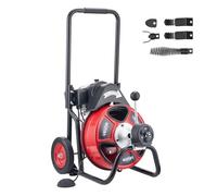 VEVOR Desatascador Eléctrico de Tuberías 30 m x 9,5 mm con Alimentación Automática con 4 Cabezales y Ruedas Máquina para Desatascar Desagües Fregadero WC Alcantarillado para Tuberías de 50 mm a 100 mm