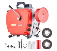 VEVOR Desbloqueador de Tuberías Eléctrico 36,6m x 2,2cm Máquina de Limpieza de Tuberías Limpiador de Tuberías Manual 420 W, 6 Cortadores, 2 Cables de Acero, Control CW/CCW para Tuberías de 4,8-15,2 cm