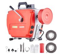 VEVOR Desbloqueador de Tuberías Eléctrico 36,6m x 2,2cm Máquina de Limpieza de Tuberías Limpiador de Tuberías Manual 420 W, 6 Cortadores, 2 Cables de Acero, Control CW/CCW para Tuberías de 4,8-15,2 cm