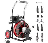 VEVOR Desbloqueador de Tuberías Eléctrico Máquina de Limpieza de Tuberías 30m x 1,27cm Limpiador de Tubos con Ruedas 550 W 8 Cortadores Accionamiento Neumático para Tuberías de 5-10 cm