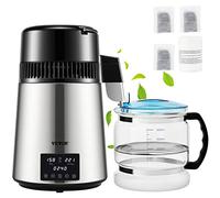 VEVOR Destilador de Agua 4 L Filtro de Destilación de Agua con Recipiente de Vidrio 1750W 1,5 L/H Ajuste de Velocidad, Destilación Filtro Purificador de Acero Inoxidable con Pantalla Doble, Plata