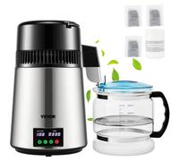 VEVOR Destilador de Agua 4 L Filtro de Destilación de Agua con Recipiente de Vidrio 750W 1 L/H Ajuste de Velocidad, Destilación Filtro Purificador 7,9 lbs de Acero Inoxidable con Pantalla Doble, Plata