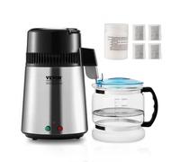 VEVOR Destilador de Agua 4 L Máquina de Agua Destilada 1 L/h 24 L/día Máquina de Destilación de Agua Interior en Acero Inoxidable de Grado Alimenticio Alta Eficiencia para Purificar Agua del Grifo