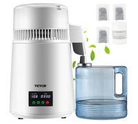 VEVOR Destilador de Agua 4L Filtro de Destilación de Agua con Recipiente de Plástico 750W 1L/H Ajuste de Velocidad, Destilación Filtro Purificador 3582 g de Acero Inoxidable con Pantalla Doble, Blanco