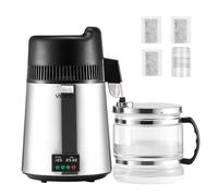 VEVOR Destilador de Agua Pura de 6 L, para Encimeras de Casa, Destilador de Vidrio Efectivo de 900 W, Interior de Acero Inoxidable, para Preparar Agua Limpia, Color Plateado, 300 x 300 x 500 mm
