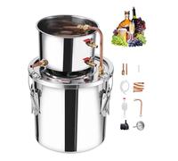 VEVOR Destilador de Alcohol de Acero Inoxidable 11,4 L, con Bobina de Cobre, Kit de Fermentación para Refinación Cerveza Casera con Termómetro y Bomba, para Vino, Whisky, Brandy, Plata, Φ 250 x 250 mm