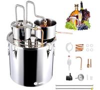 VEVOR Destilador de Alcohol, de Acero Inoxidable de 11,4 L, con Bobina de Cobre para Enfriamiento Rápido, Kit de Destilador de Condensador Doble con Destilación Secundaria, para Vino, Whisky, Plata