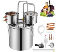 VEVOR Destilador de Alcohol, de Acero Inoxidable de 11,4 L, con Bobina de Cobre para Enfriamiento Rápido, Kit de Destilador de Condensador Doble con Destilación Secundaria, para Vino, Whisky, Brandy