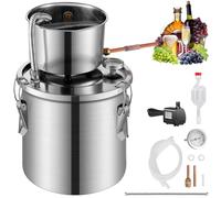 VEVOR Destilador de Alcohol, de Acero Inoxidable de 11,4 L, Kit de Fermentación para Refinación de Cerveza Casera con Termómetro de Doble Pantalla, para Vino, Whisky, Brandy, Plata, Φ 250 x 360 mm