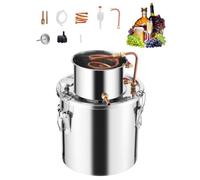 VEVOR Destilador de Alcohol, de Acero Inoxidable de 19 L con Bobina de Cobre, Kit de Fermentación para Refinación de Cerveza Casera con Termómetro y Bomba, para Vino, Whisky, Brandy, Color Plateado