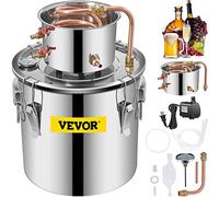 VEVOR Destilador de Alcohol de Agua 19 L Kit de Destilación con Bomba de Circulación, Tubo de Cobre para Alambique de Alcohol con Termómetro Incorporado para Whisky, Alcohol DIY, Acero Inoxidable