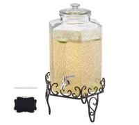 VEVOR Dispensador de Bebidas 10 L para Fiestas, Dispensador de Zumo de Cristal con Soporte Metálico y Grifo de Acero Inoxidable, Ideal para Té Helado, Limonada, Zumo y Agua, 400 x 210 x 210 mm