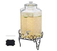 VEVOR Dispensador de Bebidas 10 L para Fiestas, Dispensador de Zumo de Cristal con Soporte Metálico y Grifo de Acero Inoxidable, Ideal para Té Helado, Limonada, Zumo y Agua, 400 x 210 x 210 mm