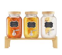 VEVOR Dispensador de Bebidas, 3 uds, 3.8 L, para Fiestas, Dispensador de Jugo de Vidrio con Soporte de Madera, Grifo de Acero Inoxidable, Infusor, para Té Helado, Limonada y Jugo, Transparente