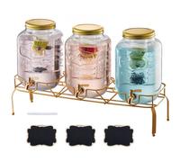 VEVOR Dispensador de Bebidas 8 L para Fiestas, Dispensador de Zumo de Cristal con Soporte de Metal, Grifo de Acero Inoxidable, Infusor, para Té Helado, Limonada y Zumo, 620 x 177 x 440 mm, 3 uds