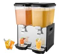 VEVOR Dispensador de Bebidas Comercial 18L x 2 Tanques Máquina de Bebidas Frías Heladas de Acero Inoxidable 370W Temperatura de Enfriamiento 7~12°C para Restaurantes, Bares, Fiestas, 46,5x45,5x67cm