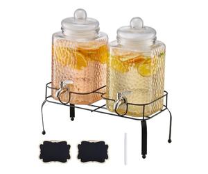 VEVOR Dispensador de Bebidas de 5,5 L para Fiestas, Vidrio, con Soporte de Metal, Grifo de Acero Inoxidable, Dispensadores de Agua, Té Helado, Limonada y Jugo para Fiestas, 370 x 170 x 500 mm