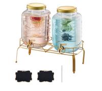 VEVOR Dispensador de Bebidas de 8 L para Fiestas, de Vidrio, con Soporte de Metal, Grifo de Acero Inoxidable, Infusor, para Té Helado, Limonada, Jugo y Agua, Cilindro Doble, 414 x 177 x 440 mm