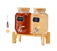 VEVOR Dispensador de Bebidas, Paquete de 2 de 3,8 L para Fiestas, Dispensador de Zumo de Cristal con Soporte de Madera, Grifo de Acero Inoxidable e Infusor, para Té Helado, Limonada, Zumo y Agua