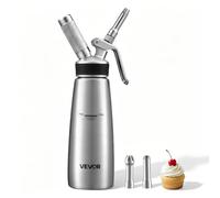 VEVOR Dispensador de Nata Montada 500 ml de Acero Inoxidable 304, Sin Fugas | Para Hogar, Fiestas, Uso Alimentario, Con 3 Boquillas Decorativas y Cepillo de Limpieza, Cartuchos de N₂O (No Incluidos)