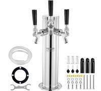 VEVOR Dispensador de Torre de Cerveza de Barril de Triple Grifo, Torre de Cerveza de Barril de Acero Inoxidable, Kit de Torre con Tubo Premontado y Vástagos de Grifo de Cierre Automático para Fiesta