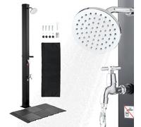 VEVOR Ducha Solar 35 Litros 195 cm, Ducha Solar Exterior con Suelo y Grifo de Pedal, Cabezal Giratorio 360° Ajuste de Agua Fría y Caliente hasta 60 °C, PVC Reforzado, para Piscina Jardín Playa, Negro