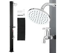 VEVOR Ducha Solar para Exteriores 35 L con Cabezal de Ducha Alto Total de 216 cm, Ducha Solar para Piscina con Grifo y Jabonera, Ajuste de Agua Caliente y Fría, para Jardín, Playa, Patio, Negro