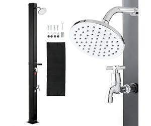 VEVOR Ducha Solar para Exteriores 35 L con Cabezal de Ducha Alto Total de 216 cm, Ducha Solar para Piscina con Grifo y Jabonera, Ajuste de Agua Caliente y Fría, para Jardín, Playa, Patio, Negro
