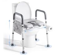 VEVOR Elevador de Inodoro, Altura y Anchura Ajustables 69-79 cm/52-62 cm, con Reposabrazos, Capacidad de Peso de 181 kg y 4 Patas, para Personas Mayores, Personas con Discapacidad y Embarazadas