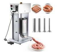 VEVOR Embutidora Eléctrica de Salchichas Capacidad de 10 L, Embutidora Vertical de Acero Inoxidable con Ajuste de Velocidad Continuo, Pedal y 4 Tubos de Llenado, para Restaurante, Supermercado
