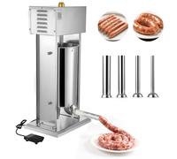VEVOR Embutidora Eléctrica de Salchichas de 15 L, de Acero Inoxidable, con Control de Velocidad Continuo y Pedal, con 4 Tubos de Relleno, para Cocina y Restaurantes, 395 x 295 x 850 mm, Plata