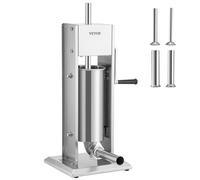 VEVOR Embutidora Manual de Salchichas Capacidad de 5L Embutidora Vertical de Mesa de Acero Inoxidable con 4 Tubos de Relleno para Churros Salchicha de 15mm/21mm/30mm/37mm para Restaurante Supermercado