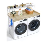 VEVOR Encimera para Lavadora y Secadora con Estantes de 2 Niveles Encimera de Madera 137x70 cm para Lavadora y Secadora con Almohadillas Antideslizantes para Organización Almacenamiento, Roble