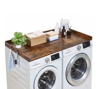 VEVOR Encimera para Lavadora y Secadora 137 x 69,9 cm Cubierta Superior de Madera Soporta hasta 113 kg con Ganchos Laterales, Borde Elevado, Almohadillas para Lavadero Baño Cocina Balcón, Color Marrón