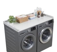 VEVOR Encimera para Lavadora y Secadora 137 x 69,9 cm, Cubierta Superior de Madera Soporta hasta 113 kg con Borde Elevado, Almohadillas, Ganchos Laterales para Lavadero Baño Cocina Balcón, Color Gris