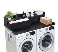 VEVOR Encimera para Lavadora y Secadora 137 x 69,9 cm, Cubierta Superior de Madera Soporta hasta 113 kg con 2 Cajones, Ganchos Laterales, Estante, Ancha para Cocina Baño Lavadero Balcón, Color Negro