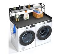 VEVOR Encimera para Lavadora y Secadora con Estante de 2 Niveles Encimera de Madera 137x70 cm para Lavadora y Secadora con Almohadillas Antideslizantes para Organización Almacenamiento, Negro