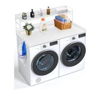 VEVOR Encimera para Lavadora y Secadora con Estantes de 2 Niveles Encimera de Madera 137x70 cm para Lavadora y Secadora con Almohadillas Antideslizantes para Organización Almacenamiento, Blanco