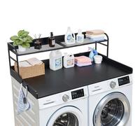 VEVOR Encimera para Lavadora y Secadora de Madera 137 x 69,9 cm, Cubierta Superior Soporta hasta 113 kg con Ganchos Laterales, Borde Elevado, Estante para Cocina Lavadero Baño Balcón, Color Negro